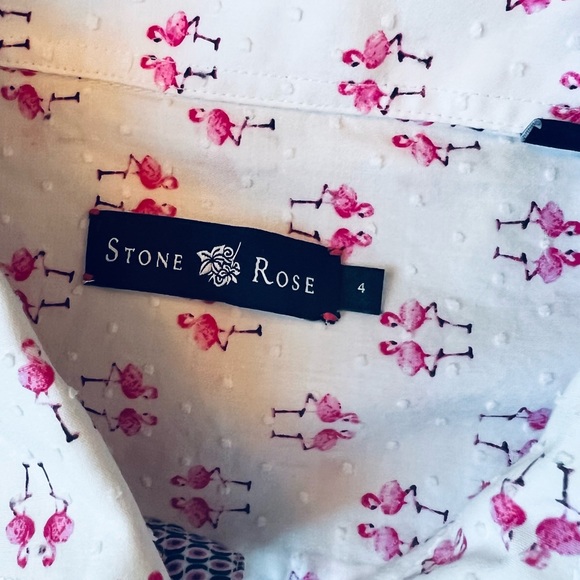 Mens Stone Rose Short Sleeve Button Down Shirt - Flamingo Print - Picture 3 of 3